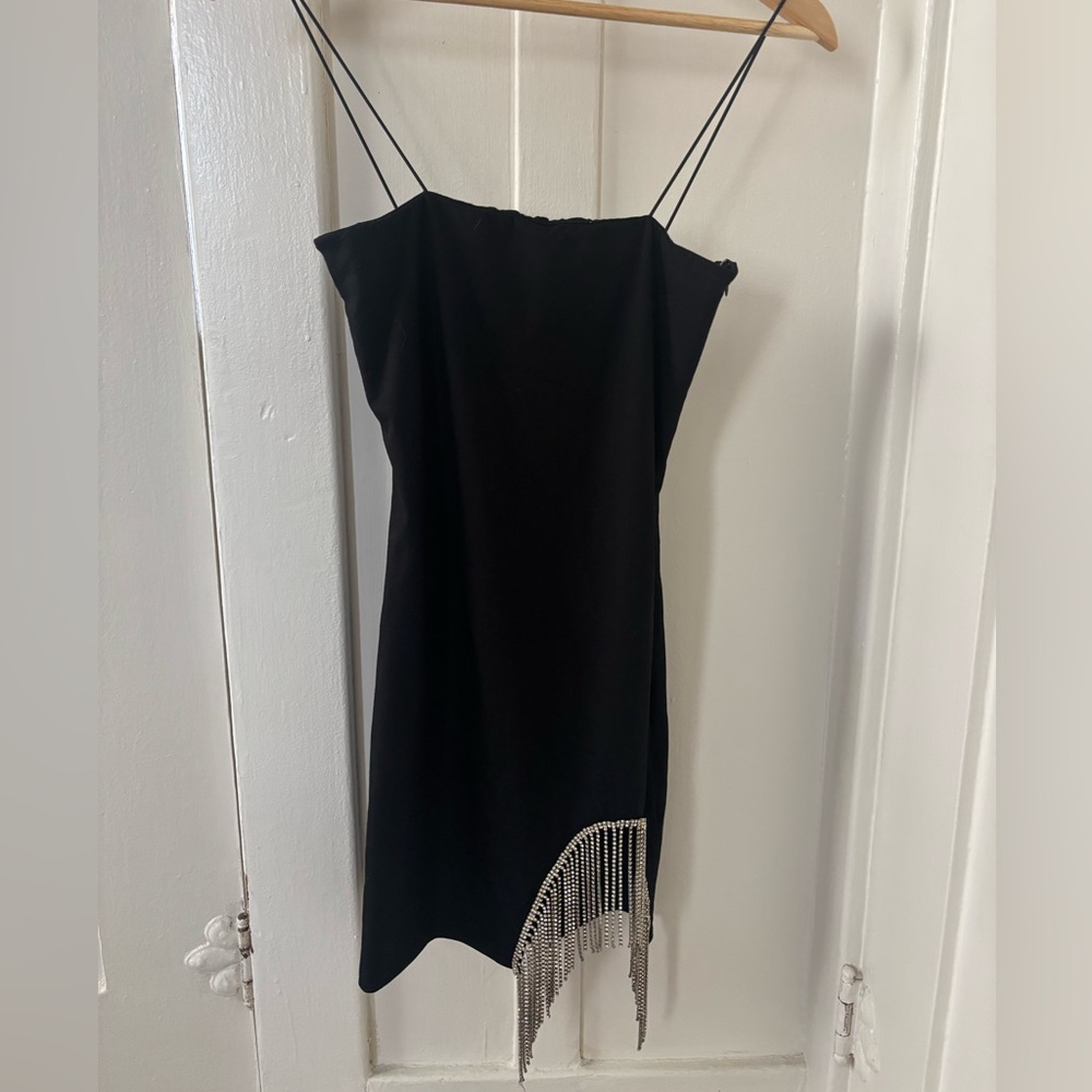 Adika Black Mini Dress with Rhinestone Fringe